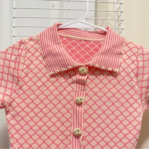 Pink Patterned Collared Dress - Picture 3 of 4